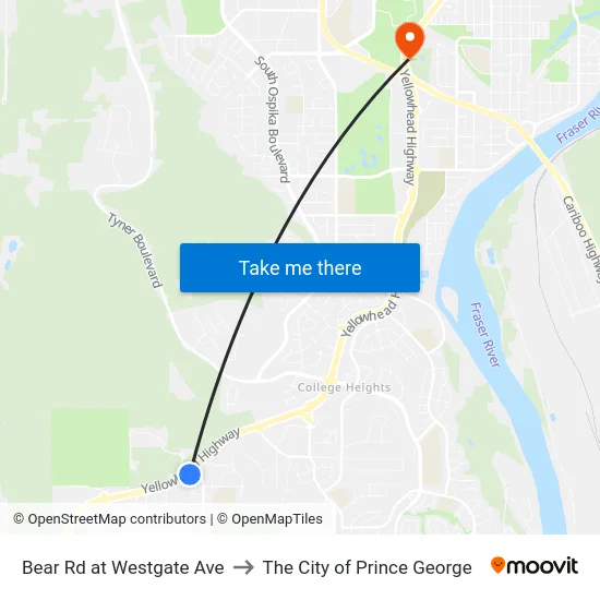 Bear Rd at Westgate Ave to The City of Prince George map