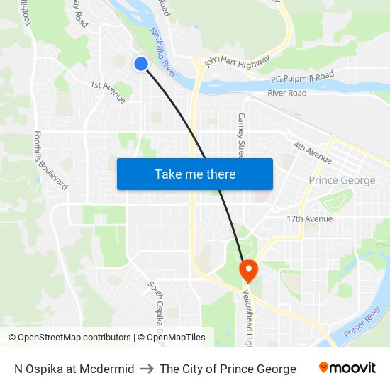 N Ospika at Mcdermid to The City of Prince George map