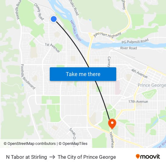 N Tabor at Stirling to The City of Prince George map