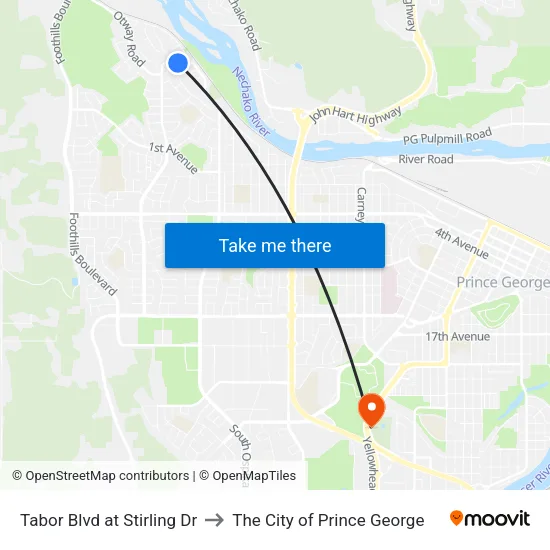 Tabor Blvd at Stirling Dr to The City of Prince George map
