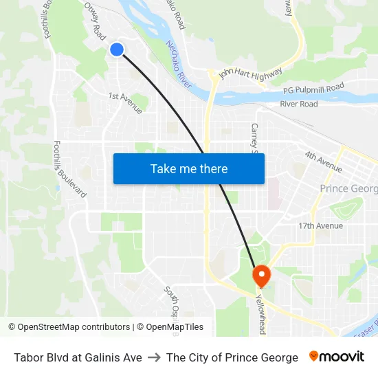 Tabor Blvd at Galinis Ave to The City of Prince George map