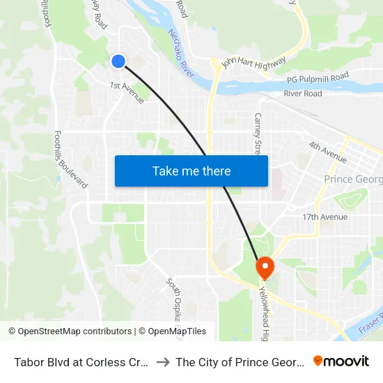 Tabor Blvd at Corless Cres to The City of Prince George map
