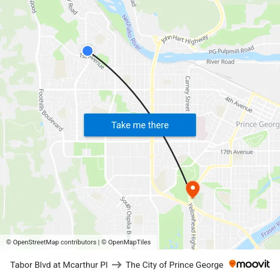 Tabor Blvd at Mcarthur Pl to The City of Prince George map