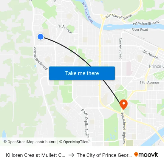 Killoren Cres at Mullett Cres to The City of Prince George map