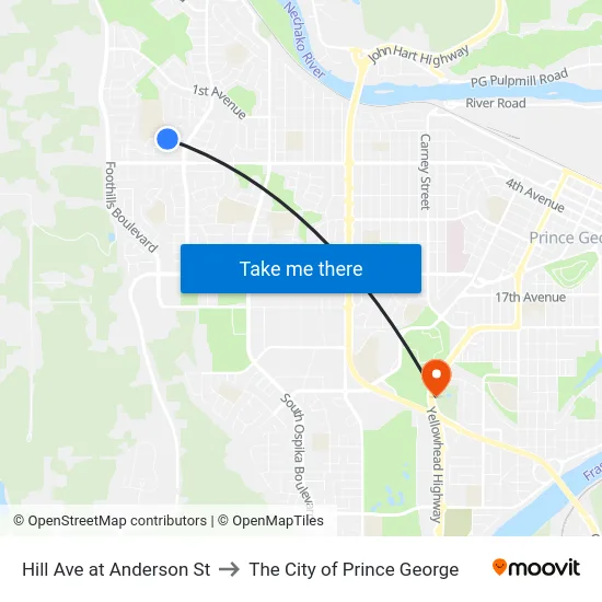 Hill Ave at Anderson St to The City of Prince George map