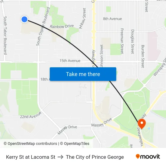 Kerry St at Lacoma St to The City of Prince George map