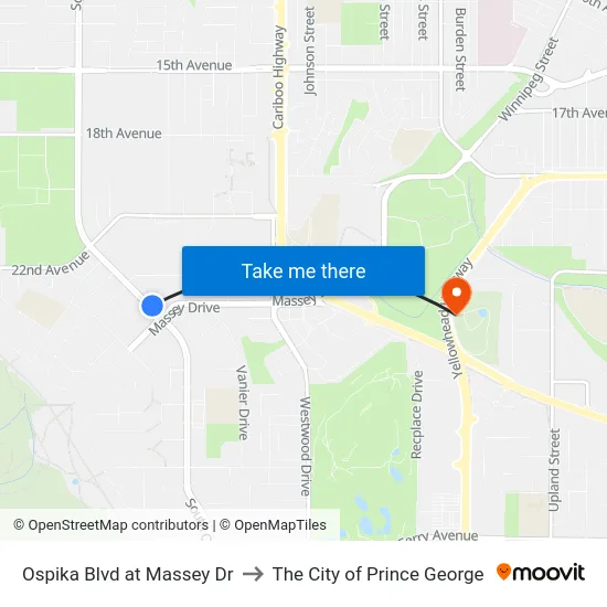 Ospika Blvd at Massey Dr to The City of Prince George map