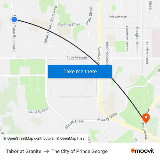 Tabor at Granite to The City of Prince George map