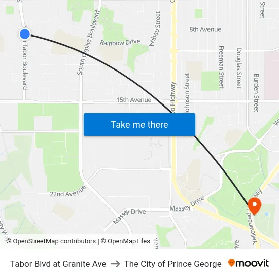 Tabor Blvd at Granite Ave to The City of Prince George map
