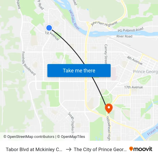 Tabor Blvd at Mckinley Cres to The City of Prince George map