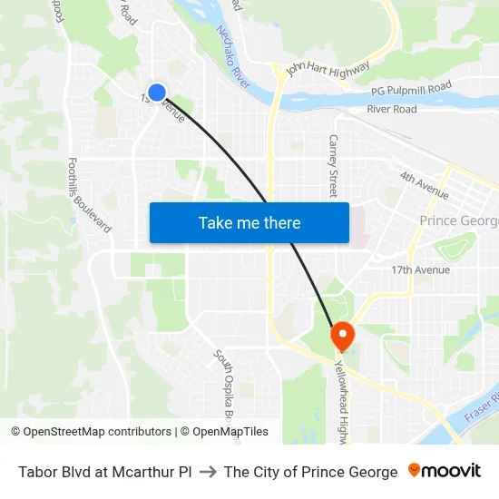 Tabor Blvd at Mcarthur Pl to The City of Prince George map