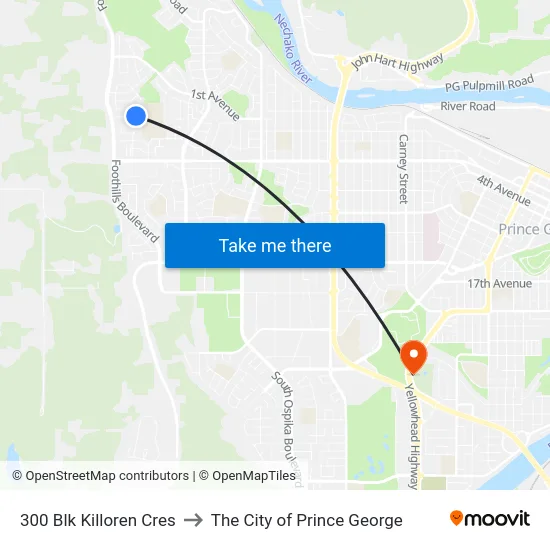 300 Blk Killoren Cres to The City of Prince George map