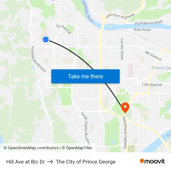 Hill Ave at Bic Dr to The City of Prince George map
