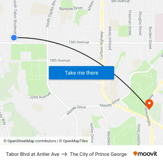 Tabor Blvd at Antler Ave to The City of Prince George map