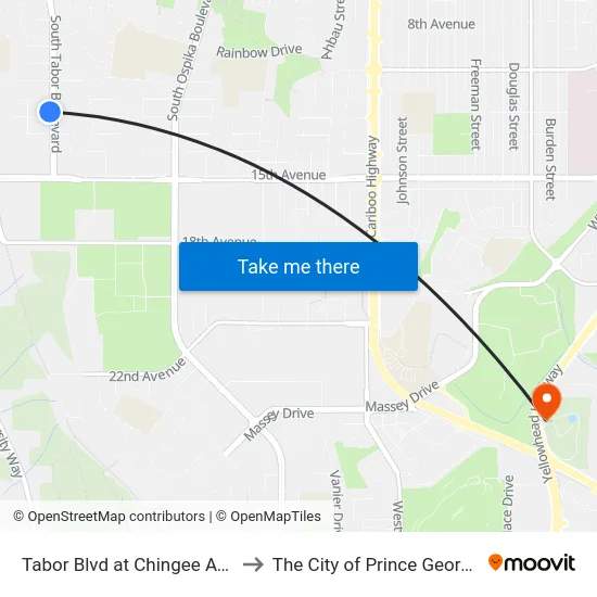 Tabor Blvd at Chingee Ave to The City of Prince George map
