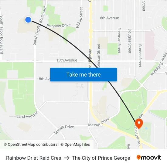 Rainbow Dr at Reid Cres to The City of Prince George map