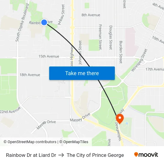 Rainbow Dr at Liard Dr to The City of Prince George map