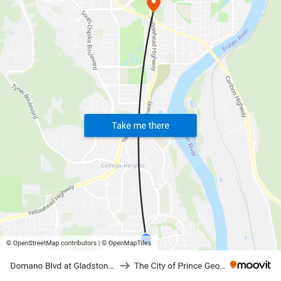Domano Blvd at Gladstone Dr to The City of Prince George map