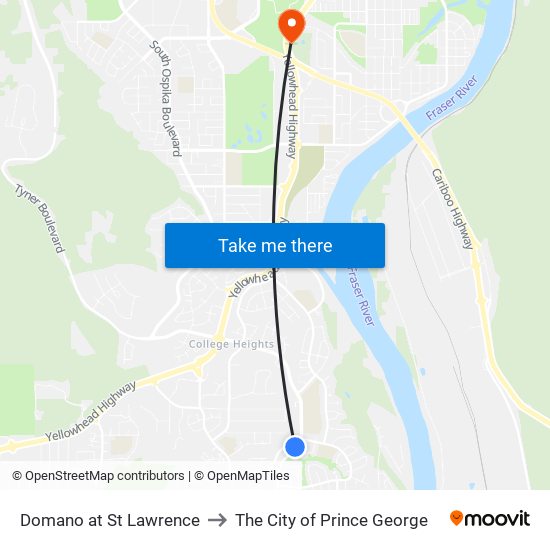 Domano at St Lawrence to The City of Prince George map