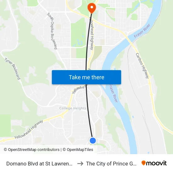 Domano Blvd at St Lawrence Ave to The City of Prince George map