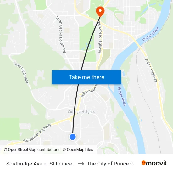 Southridge Ave at St Frances Cres to The City of Prince George map