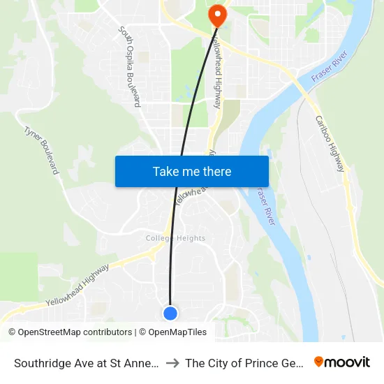 Southridge Ave at St Anne Ave to The City of Prince George map