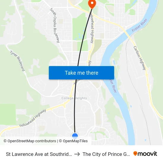St Lawrence Ave at Southridge Ave to The City of Prince George map