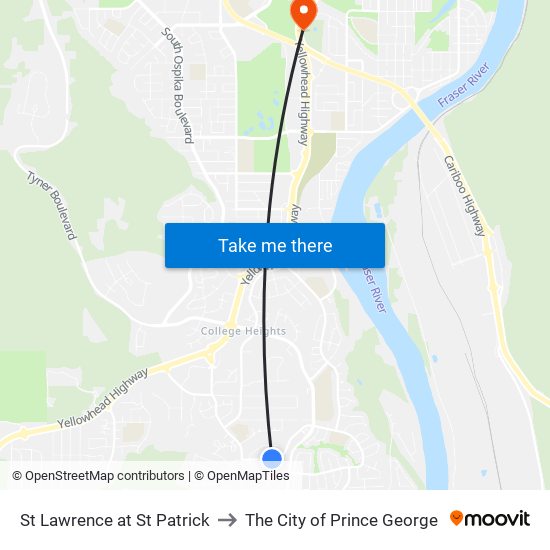 St Lawrence at St Patrick to The City of Prince George map