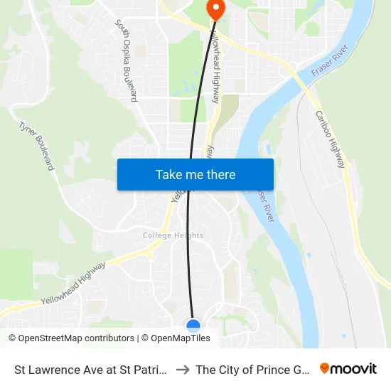 St Lawrence Ave at St Patrick Ave to The City of Prince George map