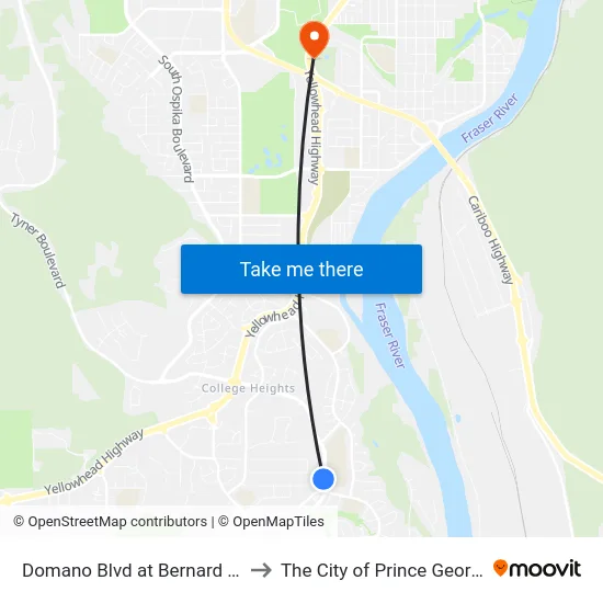 Domano Blvd at Bernard Rd to The City of Prince George map