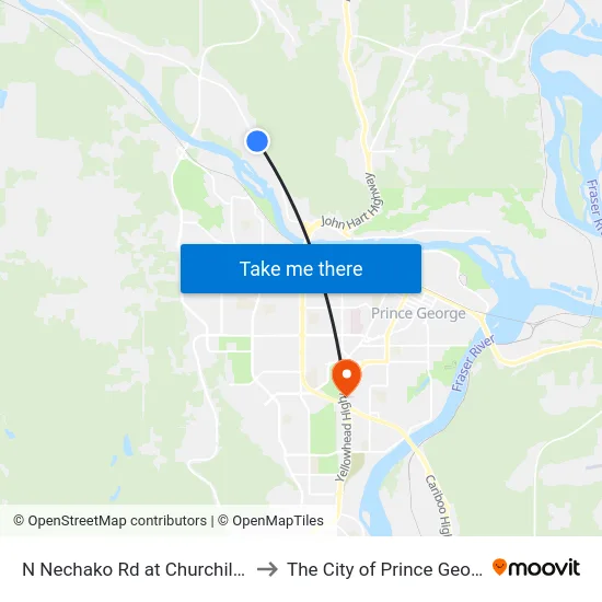 N Nechako Rd at Churchill Rd to The City of Prince George map