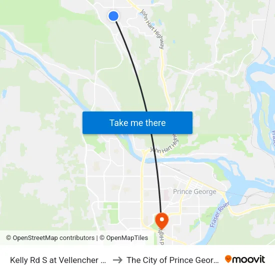 Kelly Rd S at Vellencher Rd to The City of Prince George map