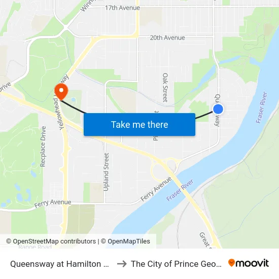 Queensway at Hamilton Ave to The City of Prince George map
