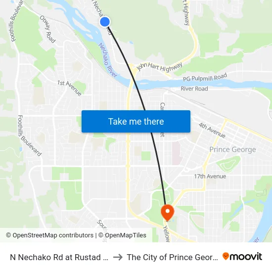 N Nechako Rd at Rustad Rd to The City of Prince George map
