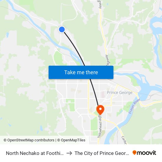 North Nechako at Foothills to The City of Prince George map