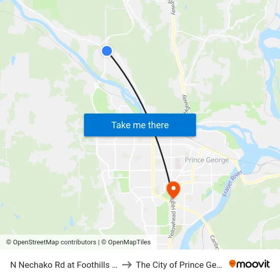 N Nechako Rd at Foothills Blvd to The City of Prince George map