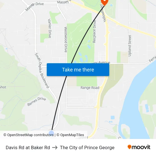 Davis Rd at Baker Rd to The City of Prince George map