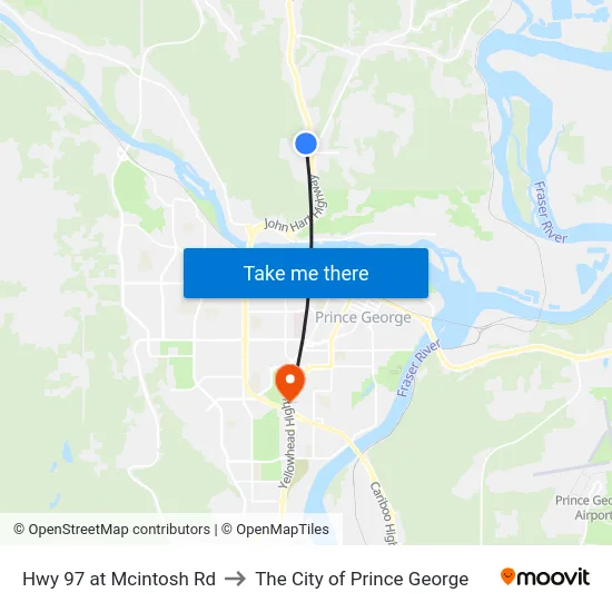Hwy 97 at Mcintosh Rd to The City of Prince George map