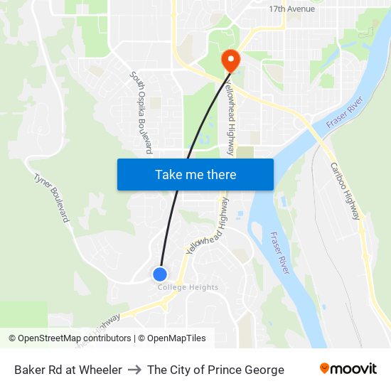 Baker Rd at Wheeler to The City of Prince George map