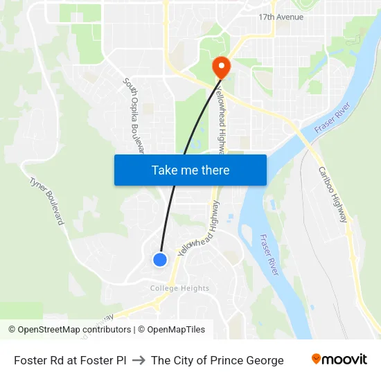 Foster Rd at Foster Pl to The City of Prince George map