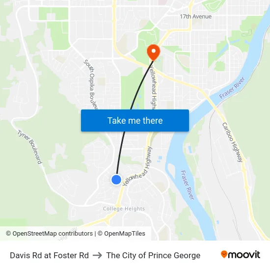 Davis Rd at Foster Rd to The City of Prince George map