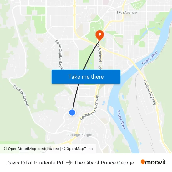 Davis Rd at Prudente Rd to The City of Prince George map