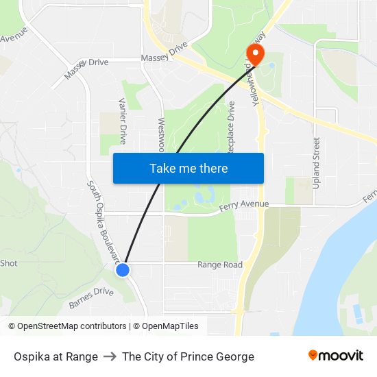 Ospika at Range to The City of Prince George map