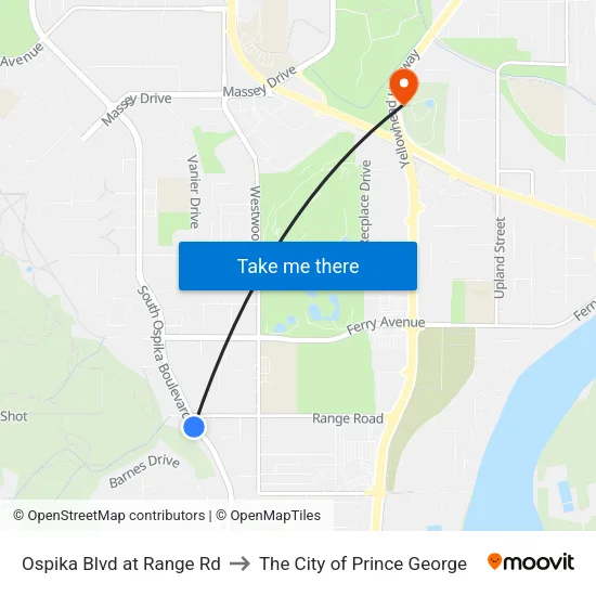 Ospika Blvd at Range Rd to The City of Prince George map