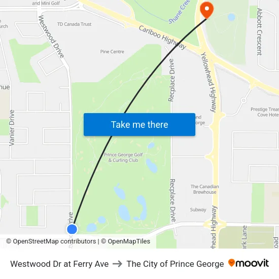 Westwood Dr at Ferry Ave to The City of Prince George map