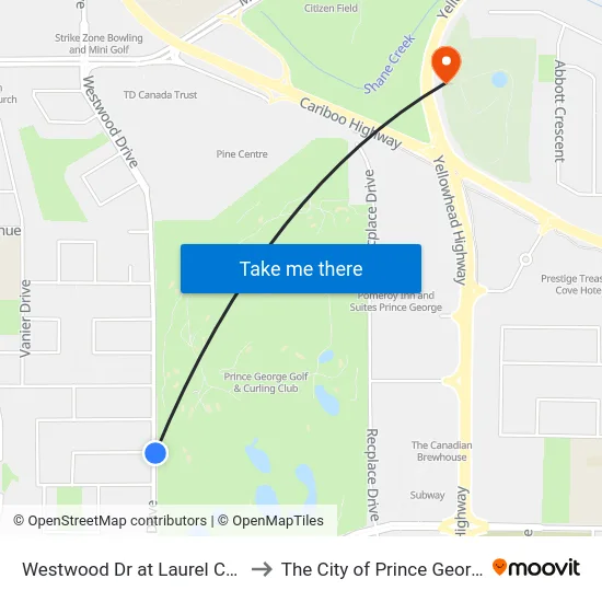 Westwood Dr at Laurel Cres to The City of Prince George map