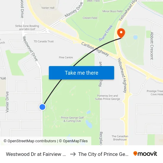 Westwood Dr at Fairview Cres to The City of Prince George map