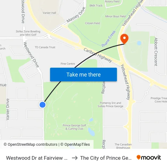 Westwood Dr at Fairview Cres to The City of Prince George map