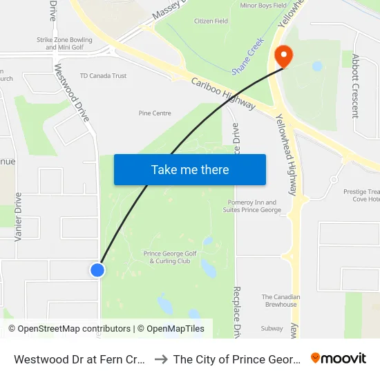 Westwood Dr at Fern Cres to The City of Prince George map