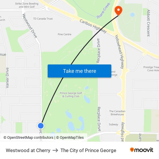 Westwood at Cherry to The City of Prince George map